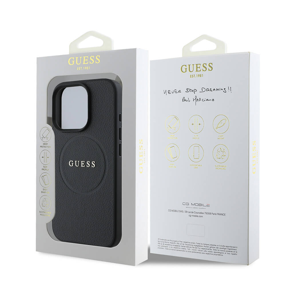 Θήκη MagSafe για Apple iPhone 16 Pro, Guess, Grained Gold Ring, Μαύρη