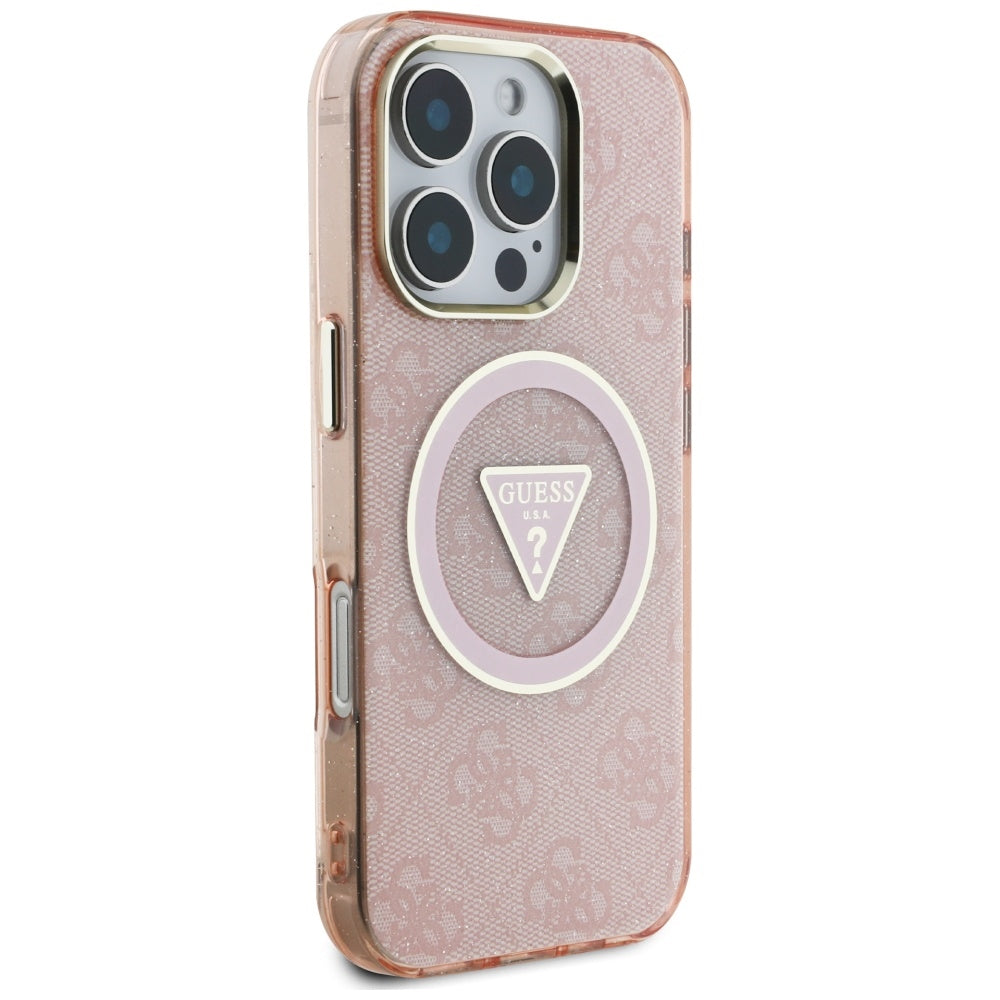 Θήκη MagSafe για Apple iPhone 16 Pro, Guess, IML Glitter 4G Circle Triangle, Ροζ