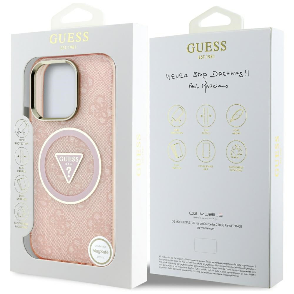 Θήκη MagSafe για Apple iPhone 16 Pro, Guess, IML Glitter 4G Circle Triangle, Ροζ