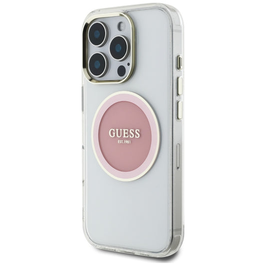 MagSafe Case for Apple iPhone 16 Pro, Guess, IML Metal Colored Circle, Pink