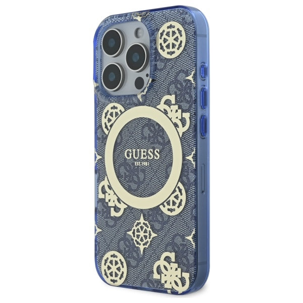 Θήκη MagSafe για Apple iPhone 16 Pro, Guess, IML Peony On 4G Background, Μπλε