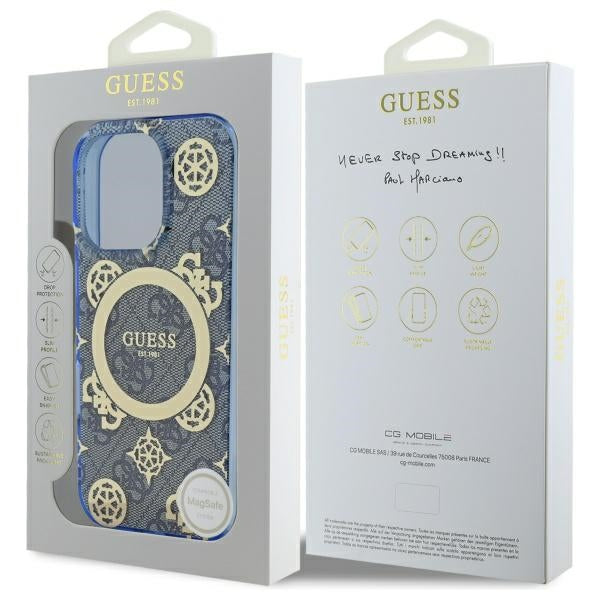 Θήκη MagSafe για Apple iPhone 16 Pro, Guess, IML Peony On 4G Background, Μπλε