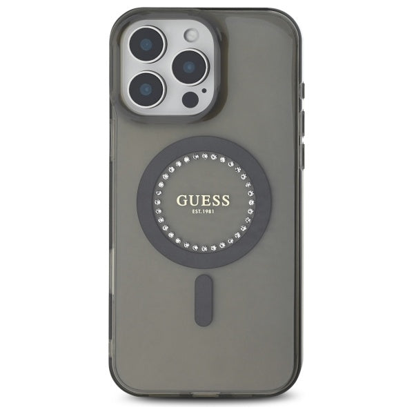Θήκη MagSafe για Apple iPhone 16 Pro, Guess, IML Rhinestone, Μαύρη