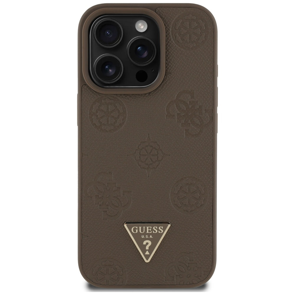 Θήκη MagSafe για Apple iPhone 16 Pro, Guess, Peony Grained Hot Stamp Triangle, Καφέ