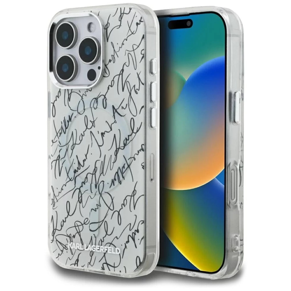 Θήκη MagSafe για Apple iPhone 16 Pro, Karl Lagerfeld, IML Karl Script Pattern, Λευκή