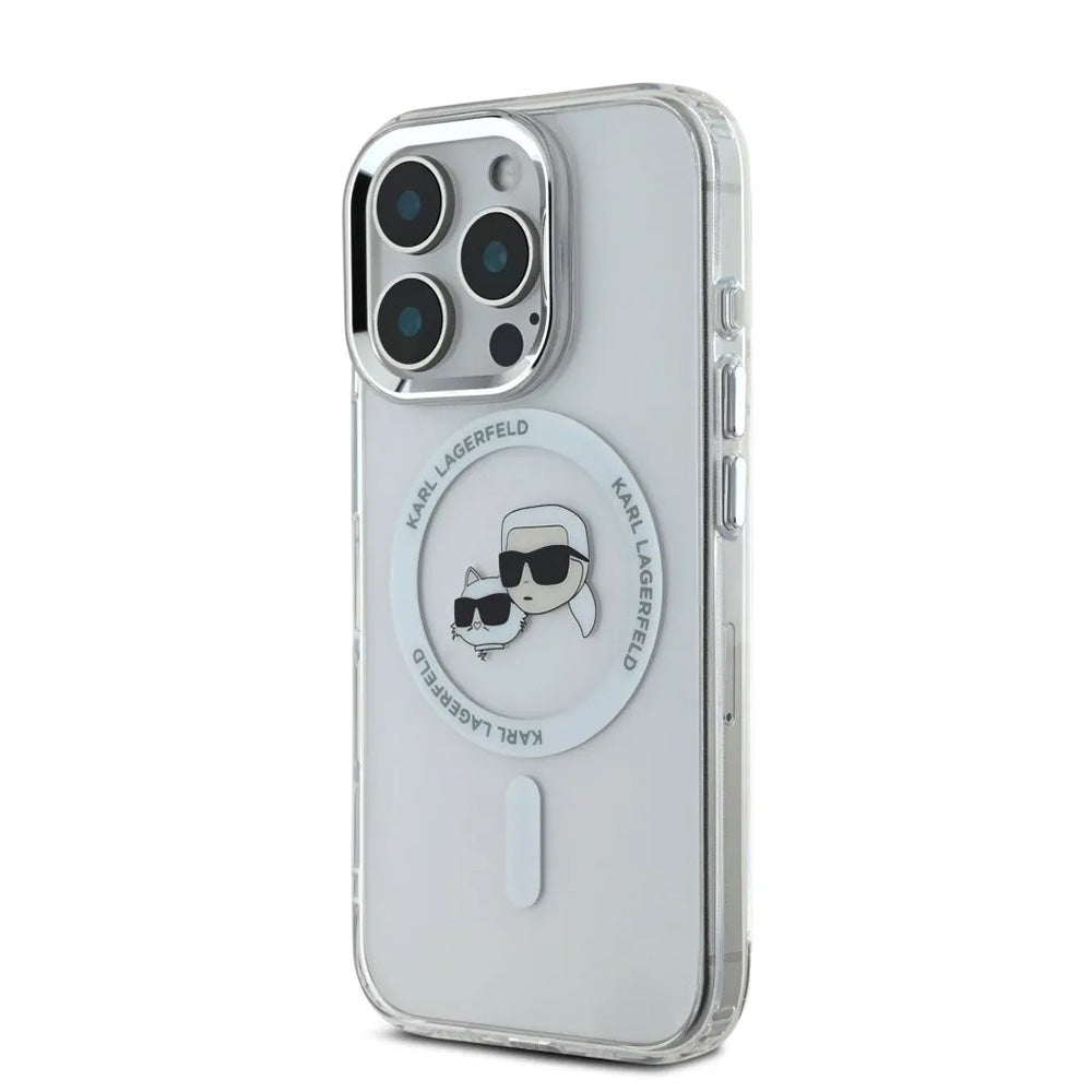Θήκη MagSafe για Apple iPhone 16 Pro, Karl Lagerfeld, IML Metal Karl & Choupette's Heads, Λευκή.