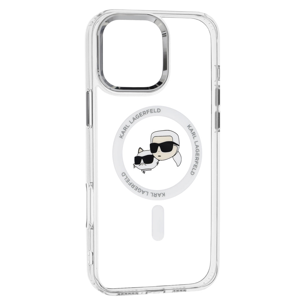Θήκη MagSafe για Apple iPhone 16 Pro, Karl Lagerfeld, IML Metal Karl & Choupette's Heads, Λευκή.