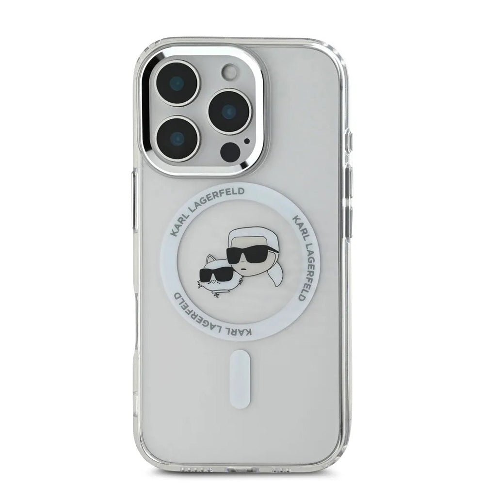 Θήκη MagSafe για Apple iPhone 16 Pro, Karl Lagerfeld, IML Metal Karl & Choupette's Heads, Λευκή.