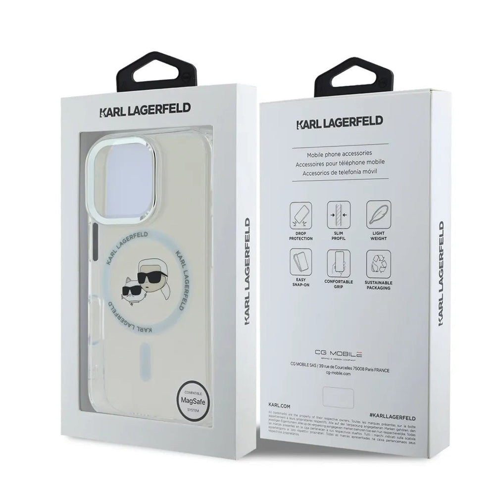 Θήκη MagSafe για Apple iPhone 16 Pro, Karl Lagerfeld, IML Metal Karl & Choupette's Heads, Λευκή.