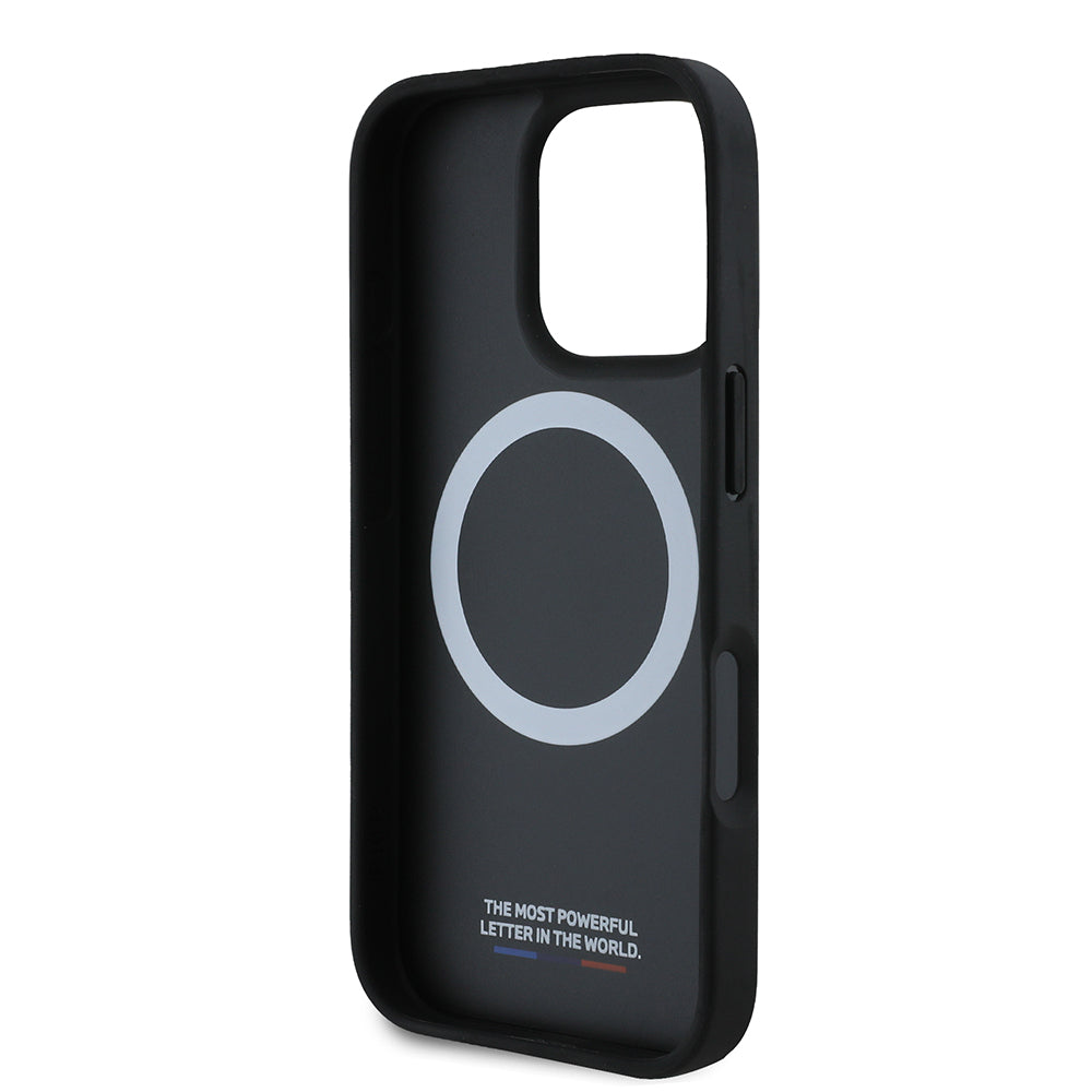 MagSafe Case for Apple iPhone 16 Pro Max, BMW, Perforated M Perf. Tricolor Stripers, Black
