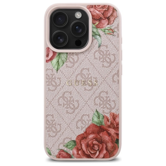 Θήκη MagSafe για Apple iPhone 16 Pro Max, Guess, 4G Flowers Print, Ροζ