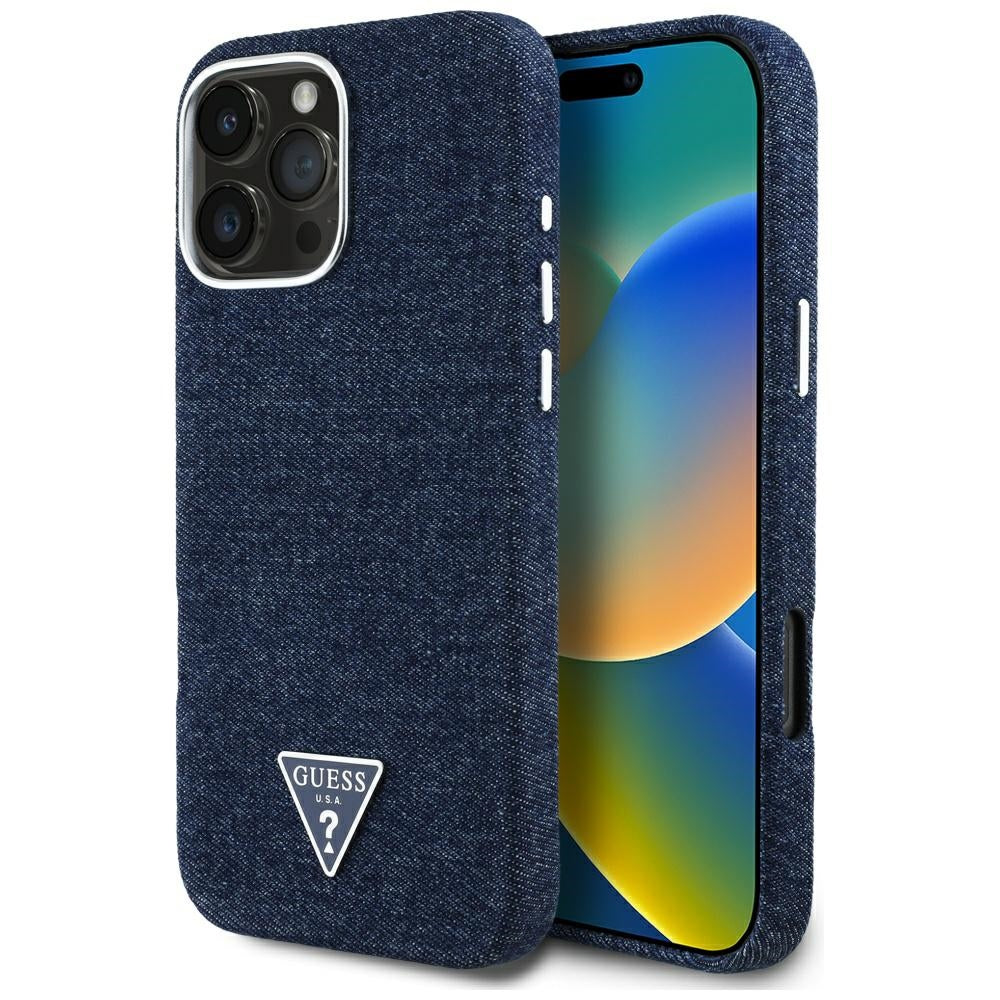 Θήκη MagSafe για Apple iPhone 16 Pro Max, Guess, Denim Triangle Logo, Μπλε