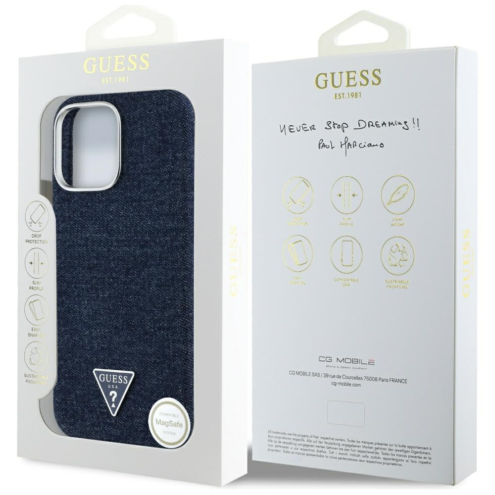 Θήκη MagSafe για Apple iPhone 16 Pro Max, Guess, Denim Triangle Logo, Μπλε