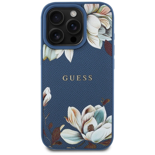 Θήκη MagSafe για Apple iPhone 16 Pro Max, Guess, Grained Flowers, Μπλε