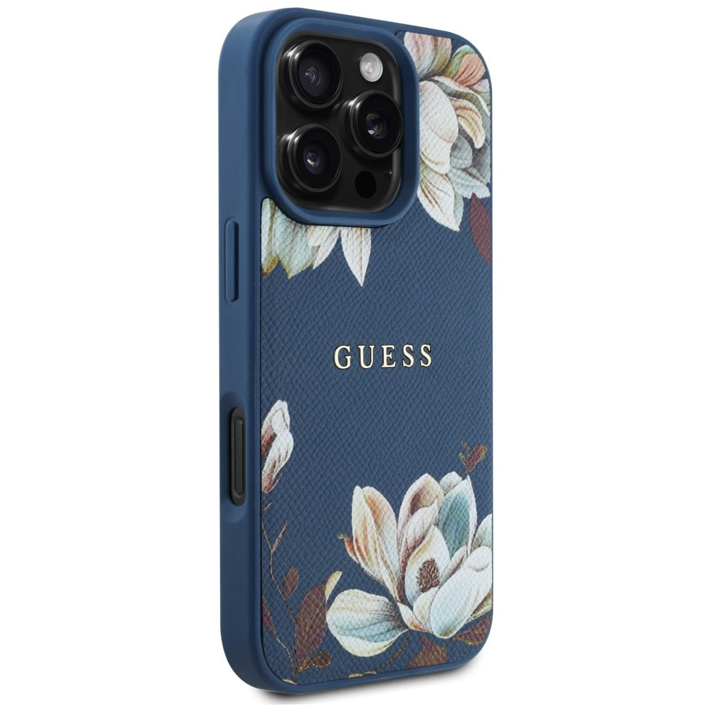 Θήκη MagSafe για Apple iPhone 16 Pro Max, Guess, Grained Flowers, Μπλε