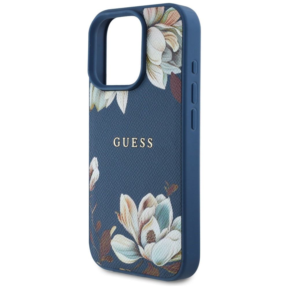 Θήκη MagSafe για Apple iPhone 16 Pro Max, Guess, Grained Flowers, Μπλε
