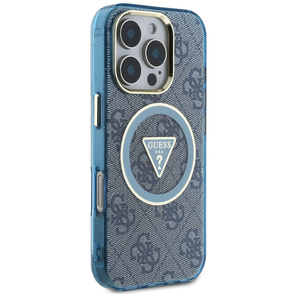 Θήκη MagSafe για Apple iPhone 16 Pro Max, Guess, IML Glitter 4G Circle Triangle, Μπλε