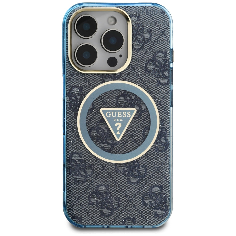Θήκη MagSafe για Apple iPhone 16 Pro Max, Guess, IML Glitter 4G Circle Triangle, Μπλε