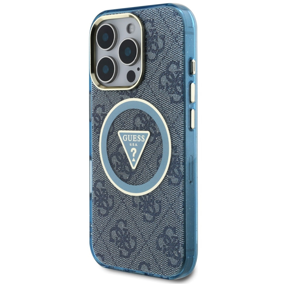 Θήκη MagSafe για Apple iPhone 16 Pro Max, Guess, IML Glitter 4G Circle Triangle, Μπλε
