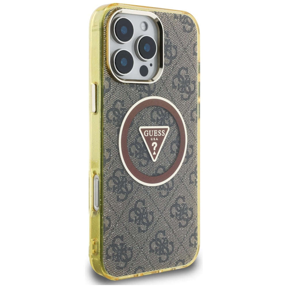 Θήκη MagSafe για Apple iPhone 16 Pro Max, Guess, IML Glitter 4G Circle Triangle, Καφέ