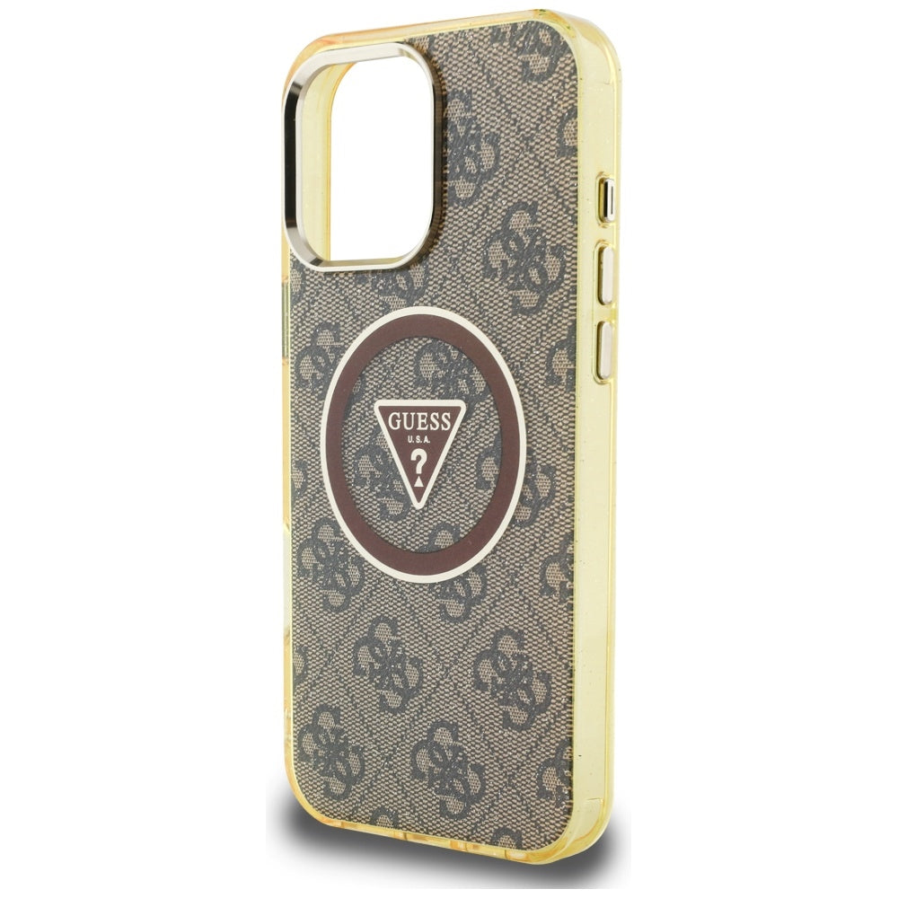Θήκη MagSafe για Apple iPhone 16 Pro Max, Guess, IML Glitter 4G Circle Triangle, Καφέ