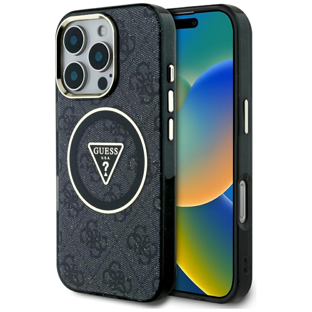 Θήκη MagSafe για Apple iPhone 16 Pro Max, Guess, IML Glitter 4G Circle Triangle, Μαύρη