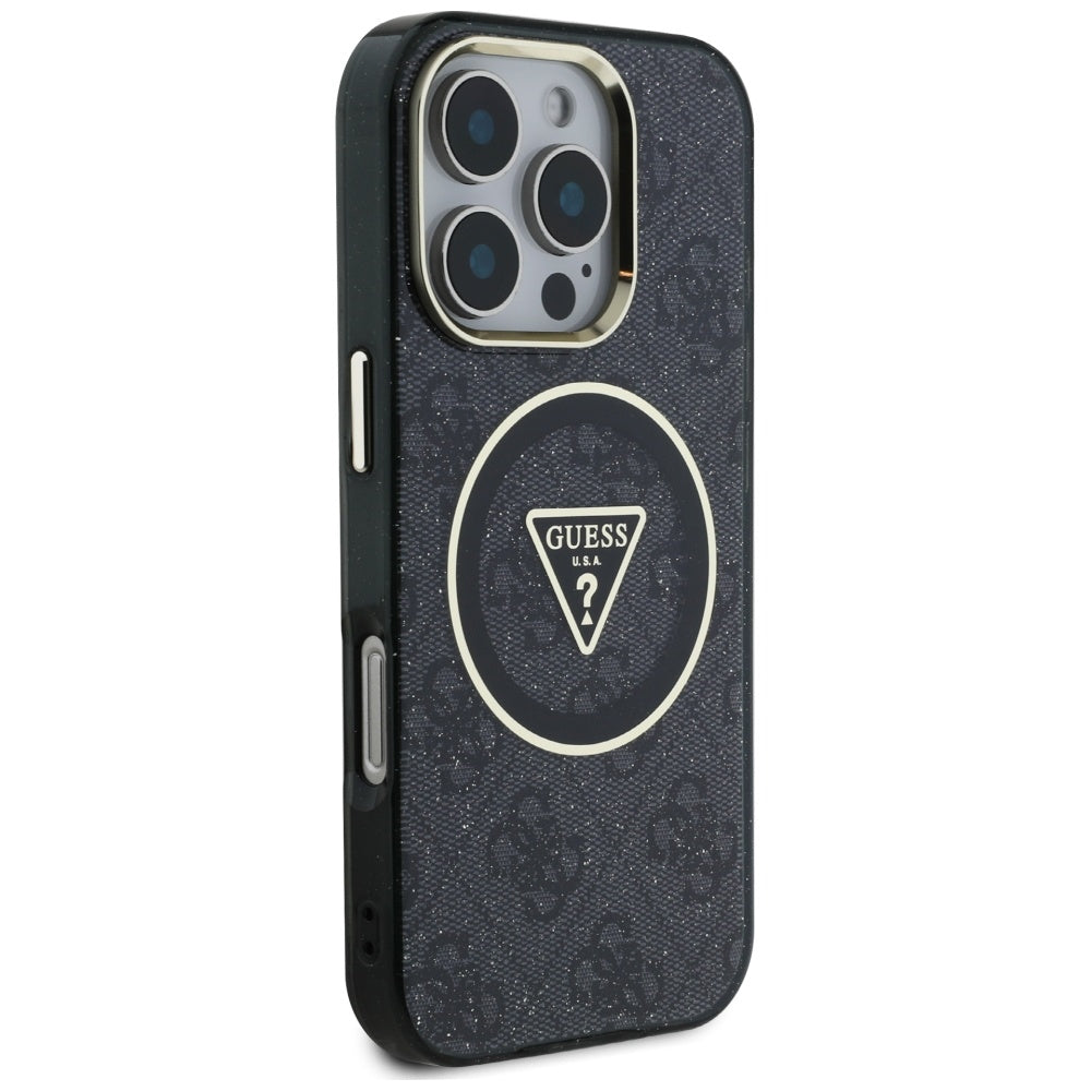Θήκη MagSafe για Apple iPhone 16 Pro Max, Guess, IML Glitter 4G Circle Triangle, Μαύρη