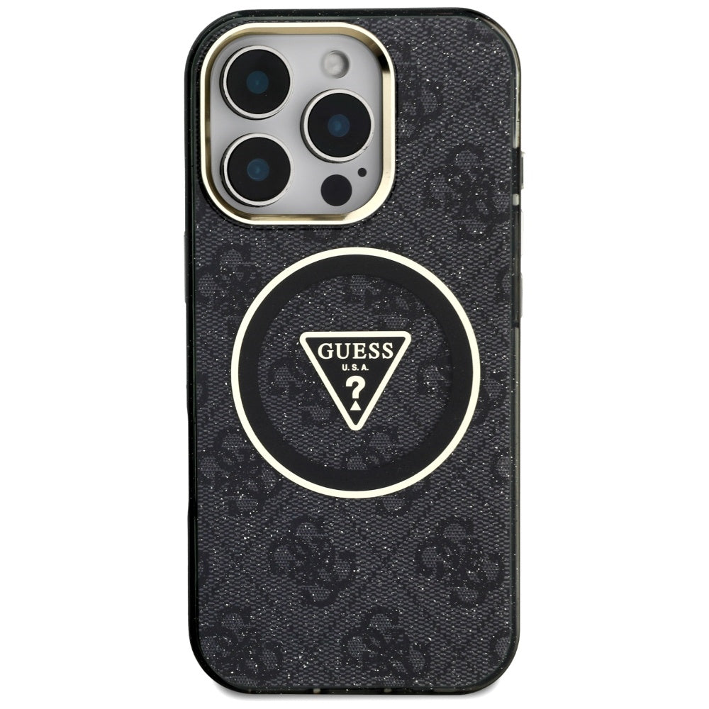 Θήκη MagSafe για Apple iPhone 16 Pro Max, Guess, IML Glitter 4G Circle Triangle, Μαύρη