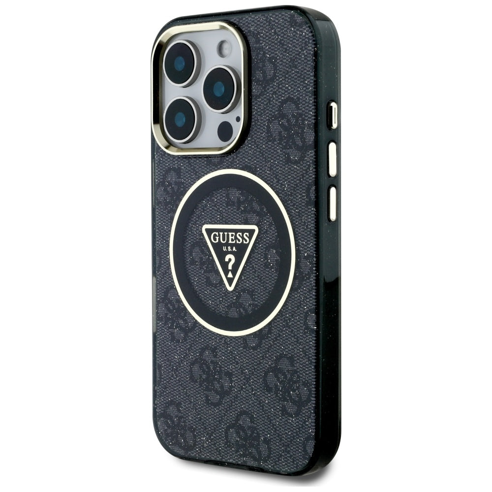 Θήκη MagSafe για Apple iPhone 16 Pro Max, Guess, IML Glitter 4G Circle Triangle, Μαύρη