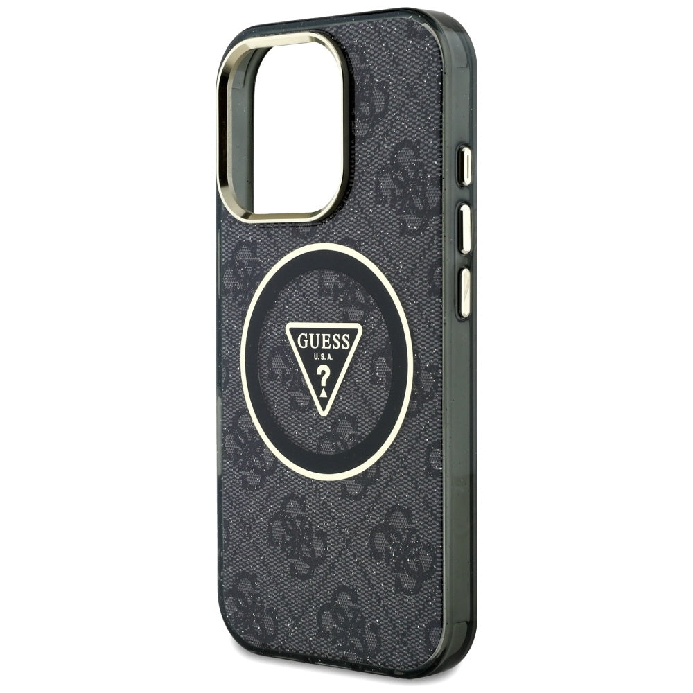 Θήκη MagSafe για Apple iPhone 16 Pro Max, Guess, IML Glitter 4G Circle Triangle, Μαύρη