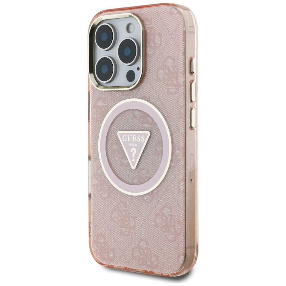 Θήκη MagSafe για Apple iPhone 16 Pro Max, Guess, IML Glitter 4G Circle Triangle, Ροζ