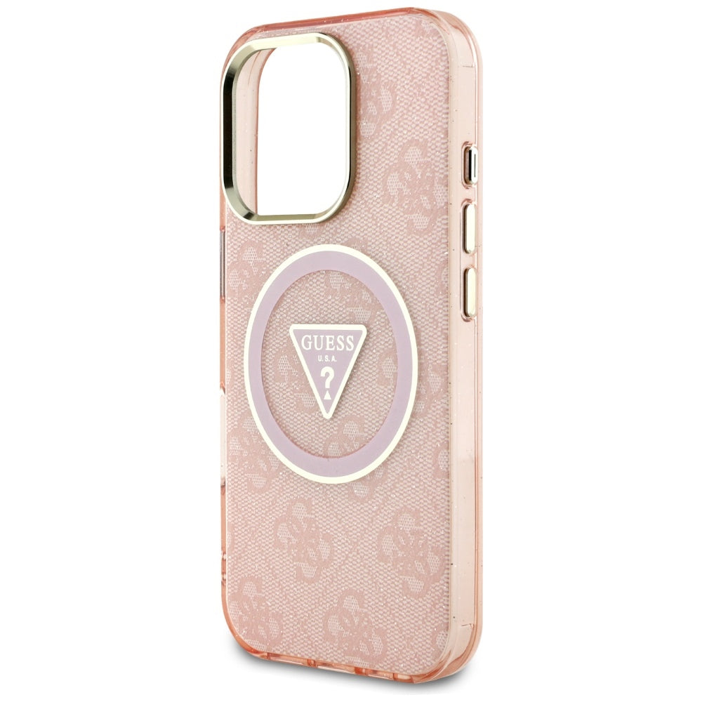Θήκη MagSafe για Apple iPhone 16 Pro Max, Guess, IML Glitter 4G Circle Triangle, Ροζ