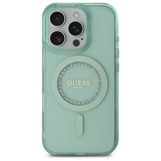 Θήκη MagSafe για Apple iPhone 16 Pro Max, Guess, IML Rhinestone, Πράσινη