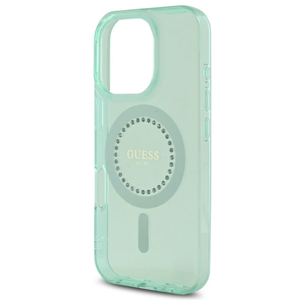Θήκη MagSafe για Apple iPhone 16 Pro Max, Guess, IML Rhinestone, Πράσινη