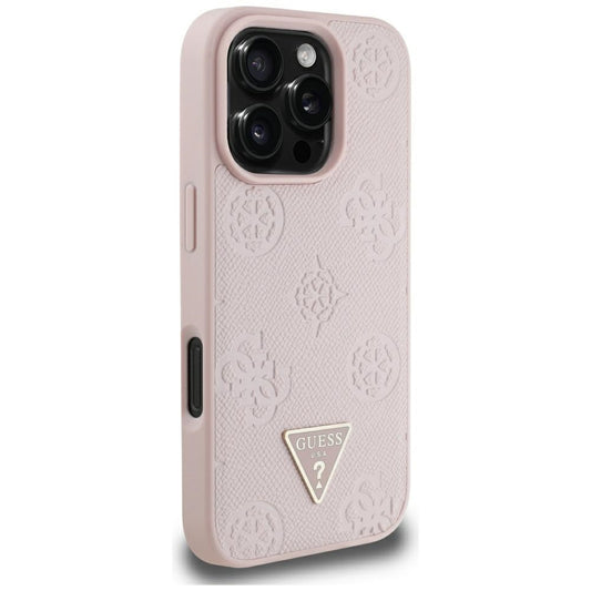 Θήκη MagSafe για Apple iPhone 16 Pro Max, Guess, Peony Grained Hot Stamp Triangle, Ροζ