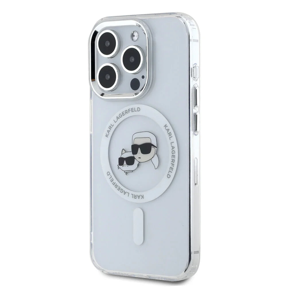 Θήκη MagSafe για Apple iPhone 16 Pro Max, Karl Lagerfeld, IML Metal Karl & Choupette's Heads, Λευκή