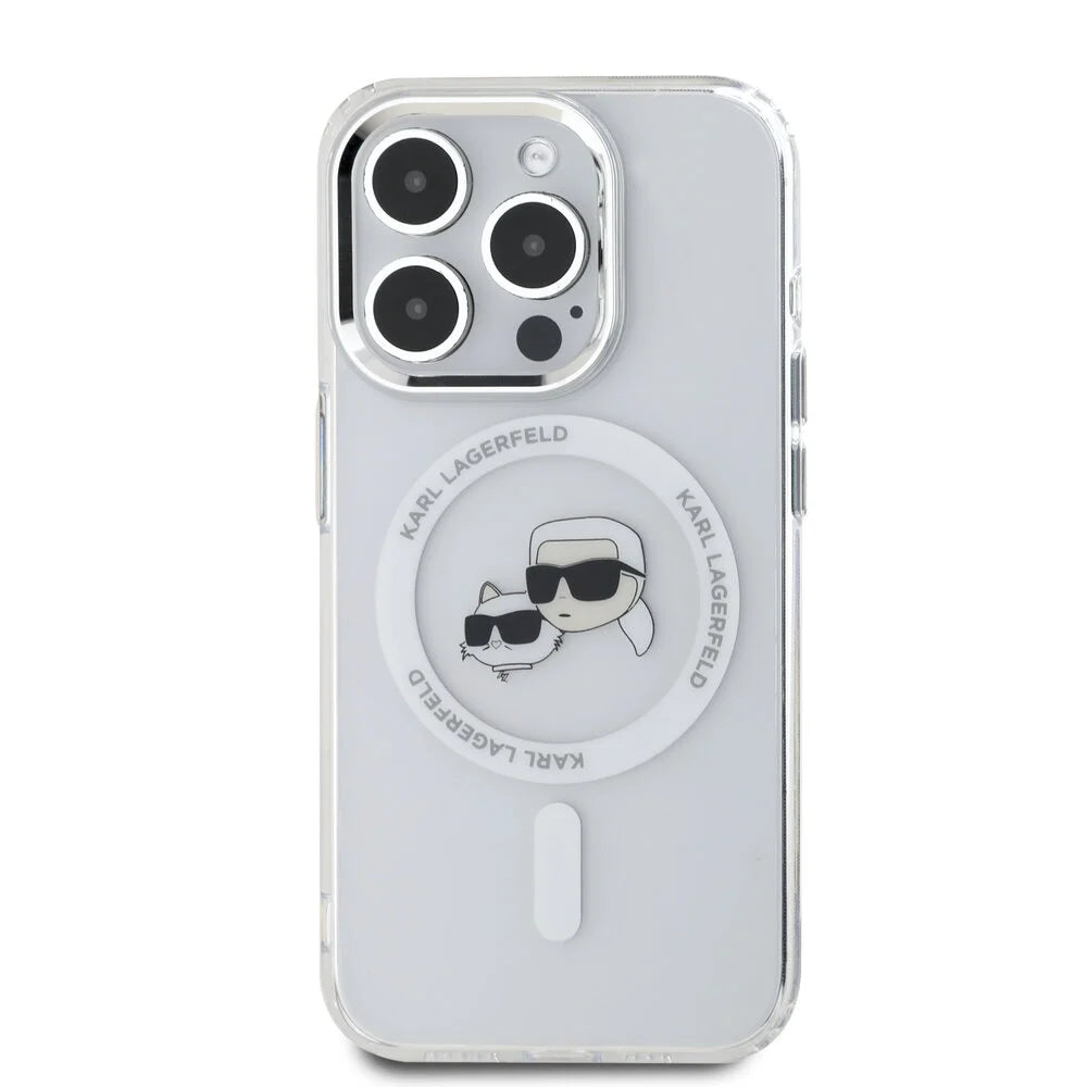 Θήκη MagSafe για Apple iPhone 16 Pro Max, Karl Lagerfeld, IML Metal Karl & Choupette's Heads, Λευκή