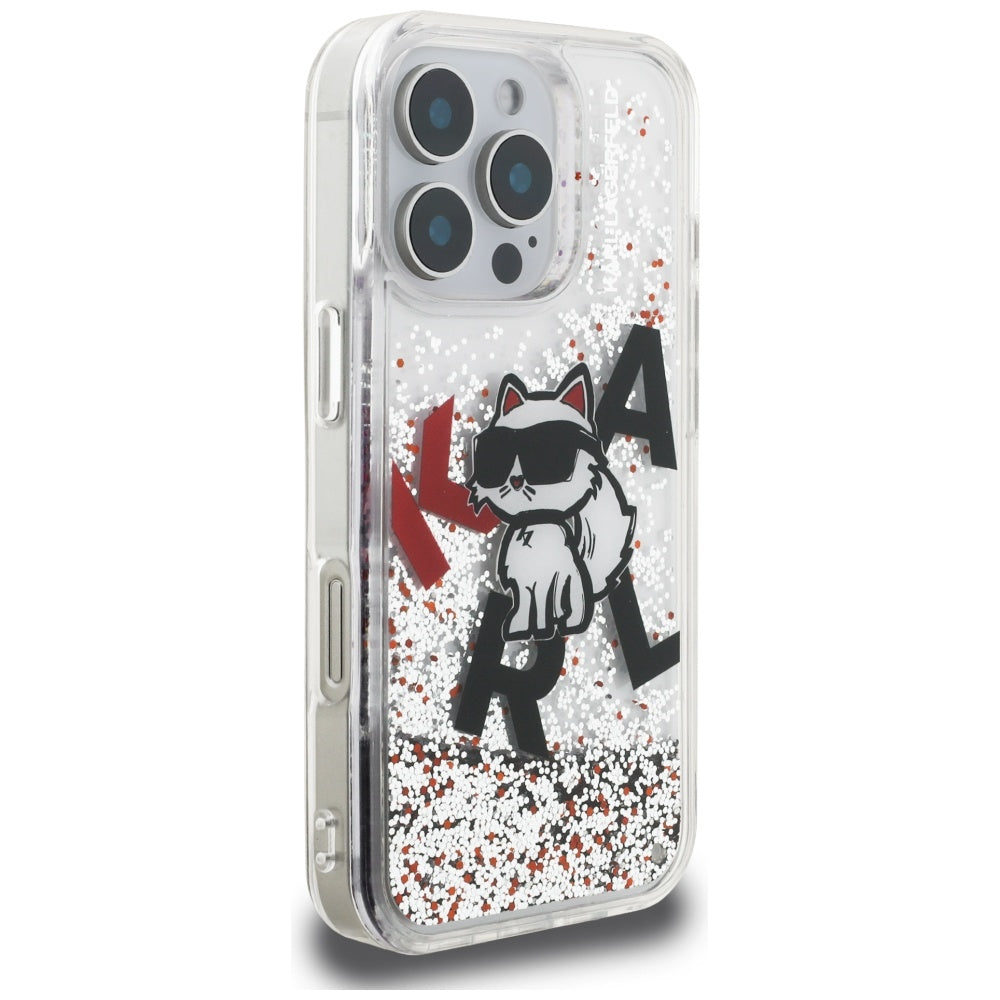 Θήκη MagSafe για Apple iPhone 16 Pro Max, Karl Lagerfeld, Liquid Glitter Choupette Logo, Διαφανής