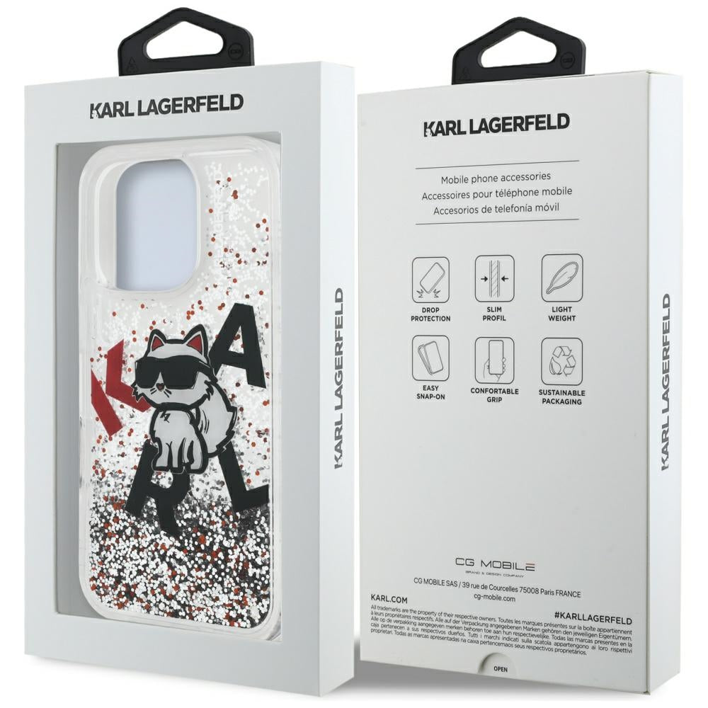 Θήκη MagSafe για Apple iPhone 16 Pro Max, Karl Lagerfeld, Liquid Glitter Choupette Logo, Διαφανής