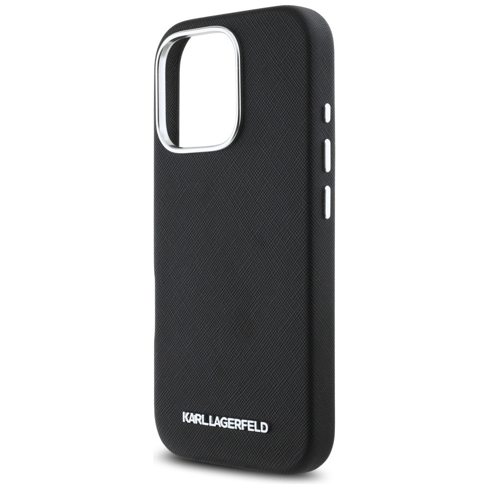Θήκη MagSafe για Apple iPhone 16 Pro Max, Karl Lagerfeld, Saffiano Full Wrapped Elongated Metal Logo, Μαύρη
