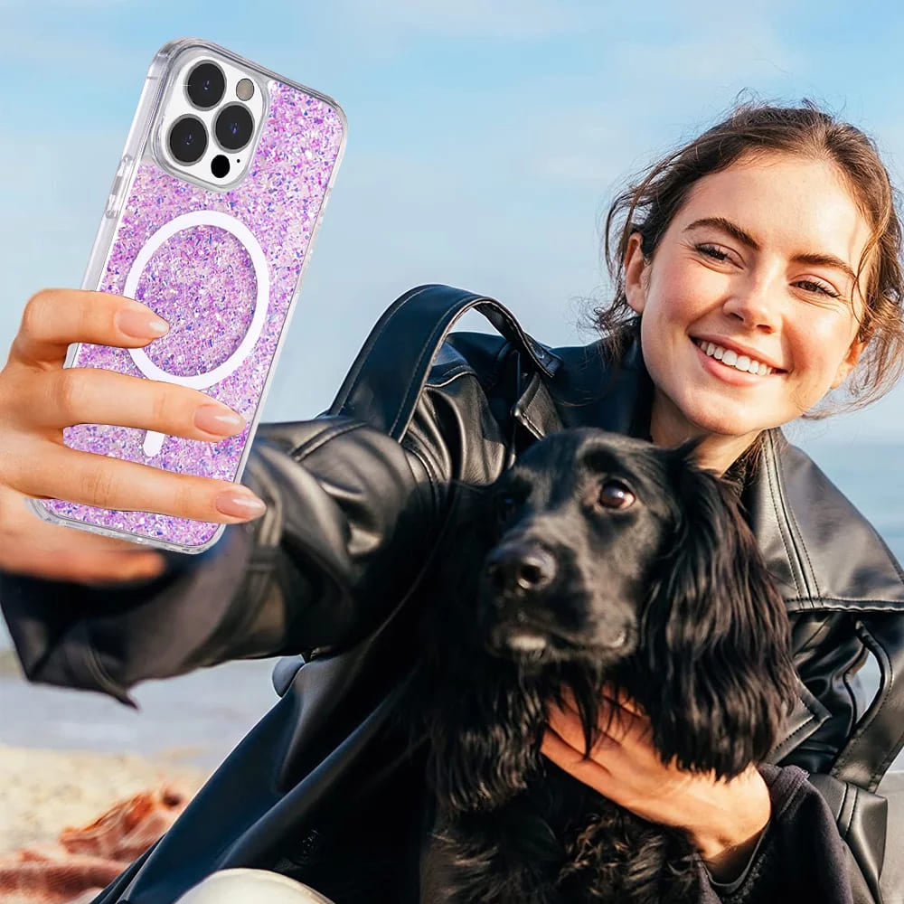 Θήκη MagSafe για Apple iPhone 16 Pro, Techsuit, Sparkly Glitter, Magenta