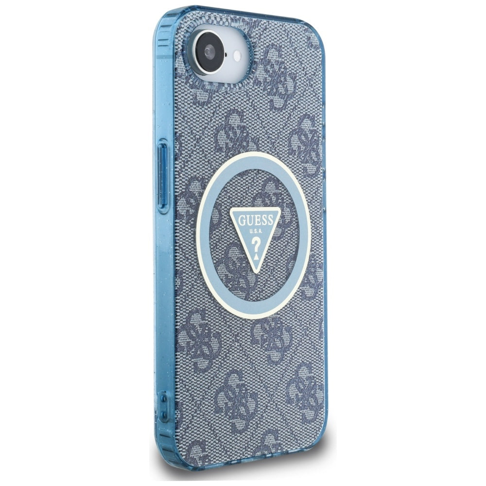 MagSafe Case for Apple iPhone 17e / 16e, Guess, IML Glitter 4G Circle Triangle, Blue
