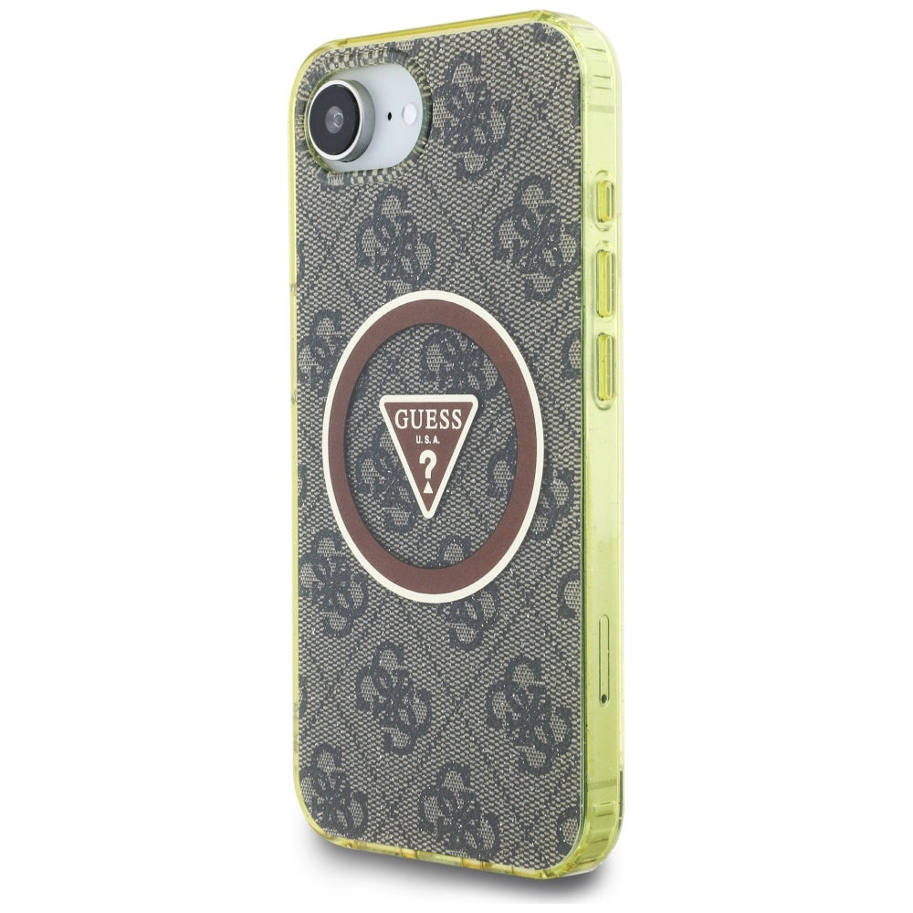 Θήκη MagSafe για Apple iPhone 17e / 16e, Guess, IML Glitter 4G Circle Triangle, Καφέ
