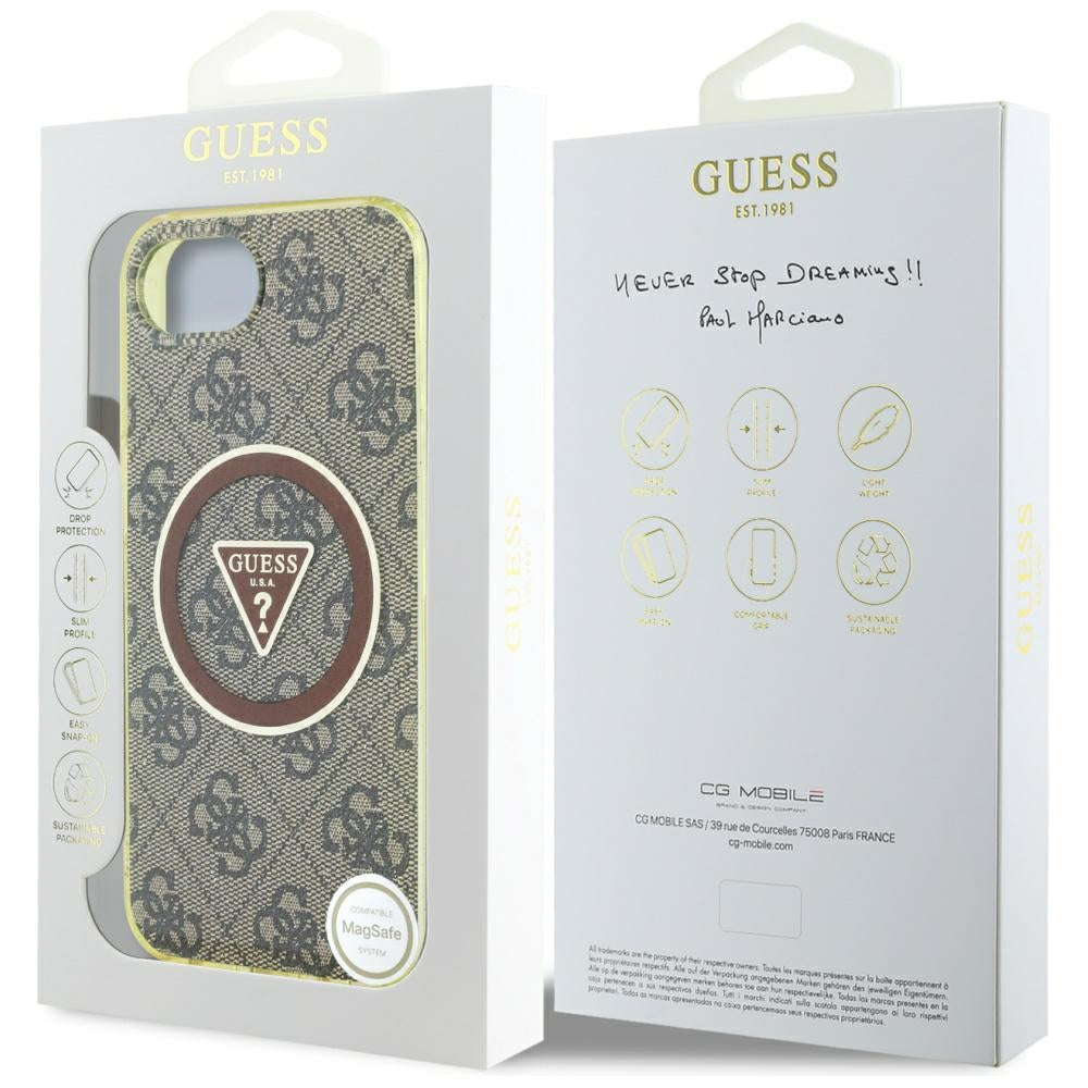 Θήκη MagSafe για Apple iPhone 17e / 16e, Guess, IML Glitter 4G Circle Triangle, Καφέ