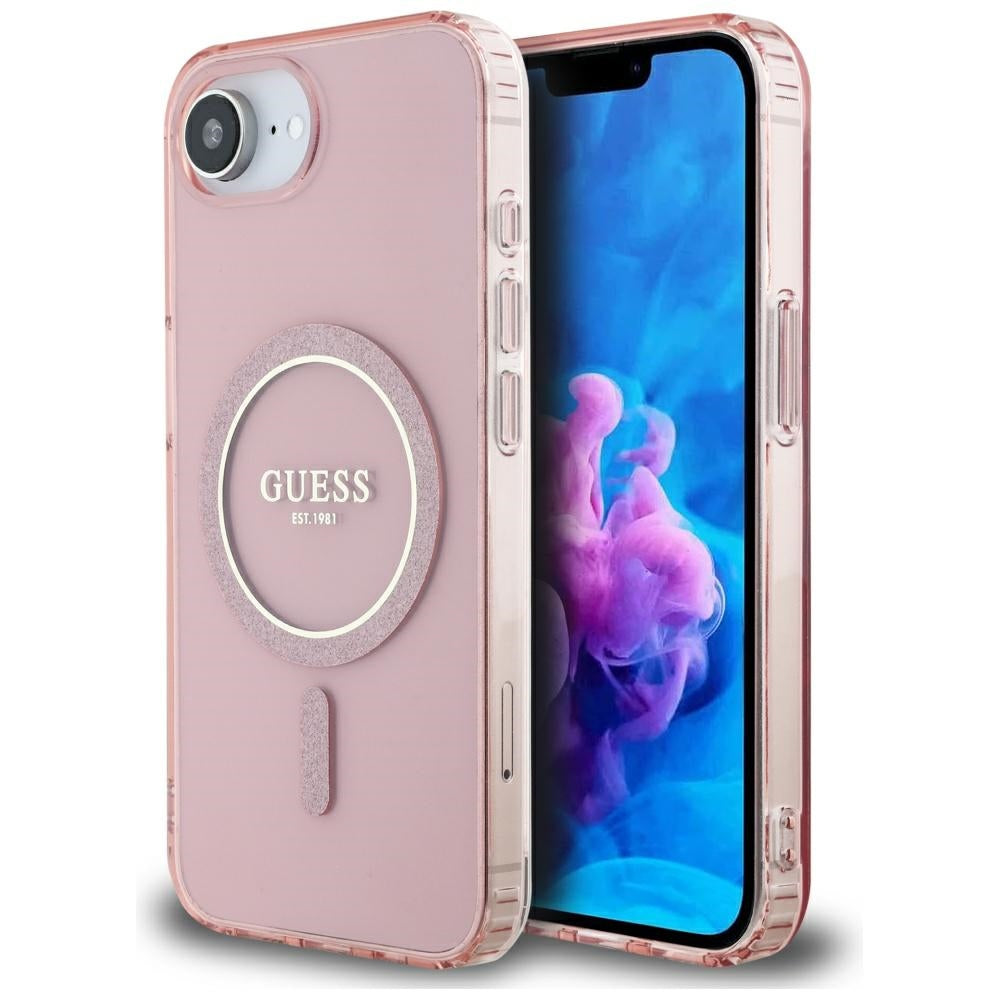 Θήκη MagSafe για Apple iPhone 17e / 16e, Guess, IML Glitter Circle, Ροζ