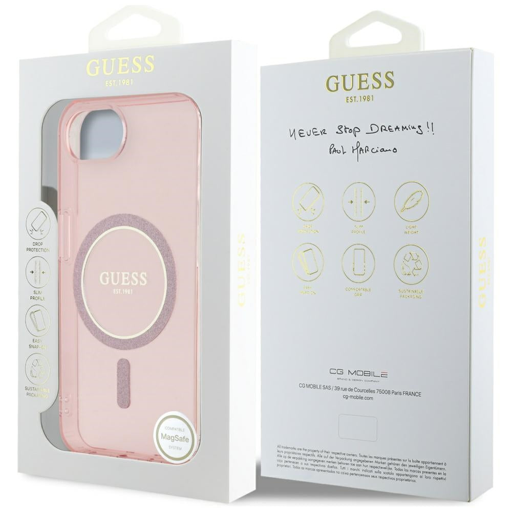 Θήκη MagSafe για Apple iPhone 17e / 16e, Guess, IML Glitter Circle, Ροζ