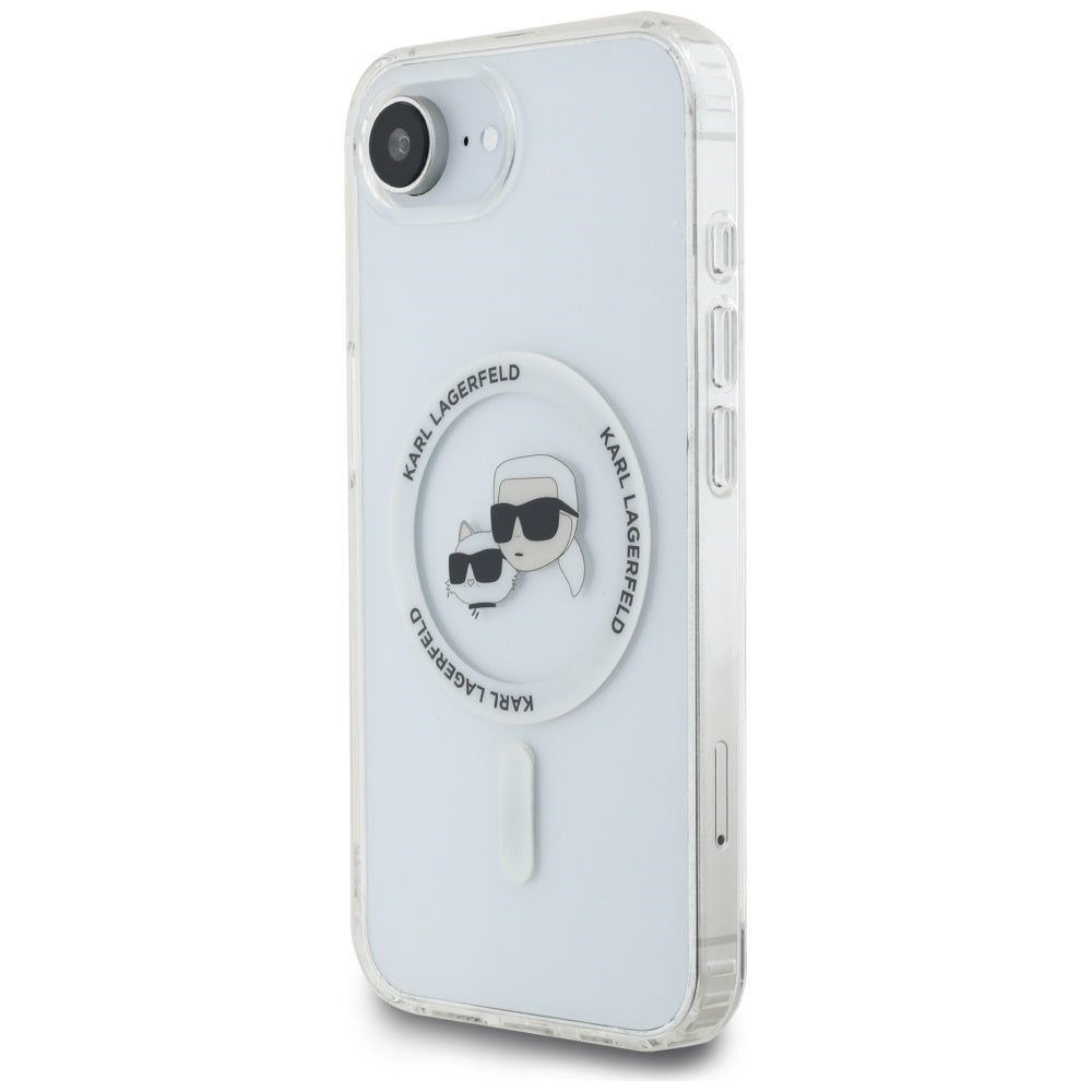 Θήκη MagSafe για Apple iPhone 17e / 16e, Karl Lagerfeld, IML Metal Karl & Choupette's Heads, Λευκή