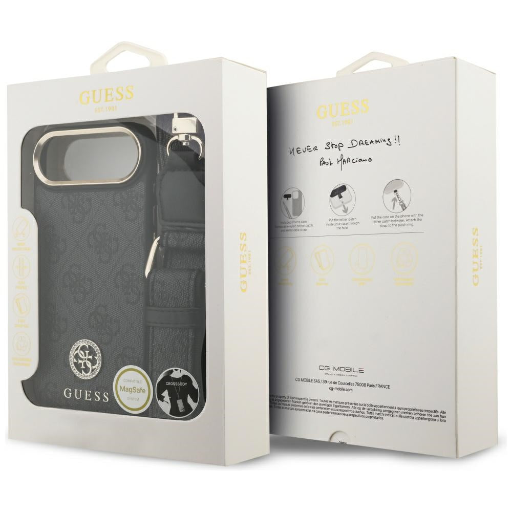 Θήκη MagSafe για Apple iPhone 17 Air, Guess, 4G Strass Logo with Big Strap, Μαύρη