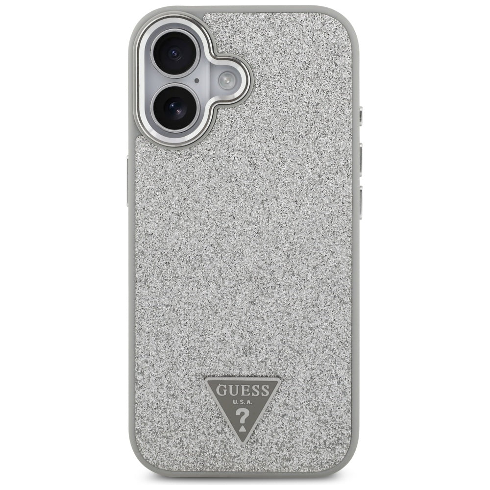 Θήκη MagSafe για Apple iPhone 17, Guess, Glitter Triangle Logo, Ασημί