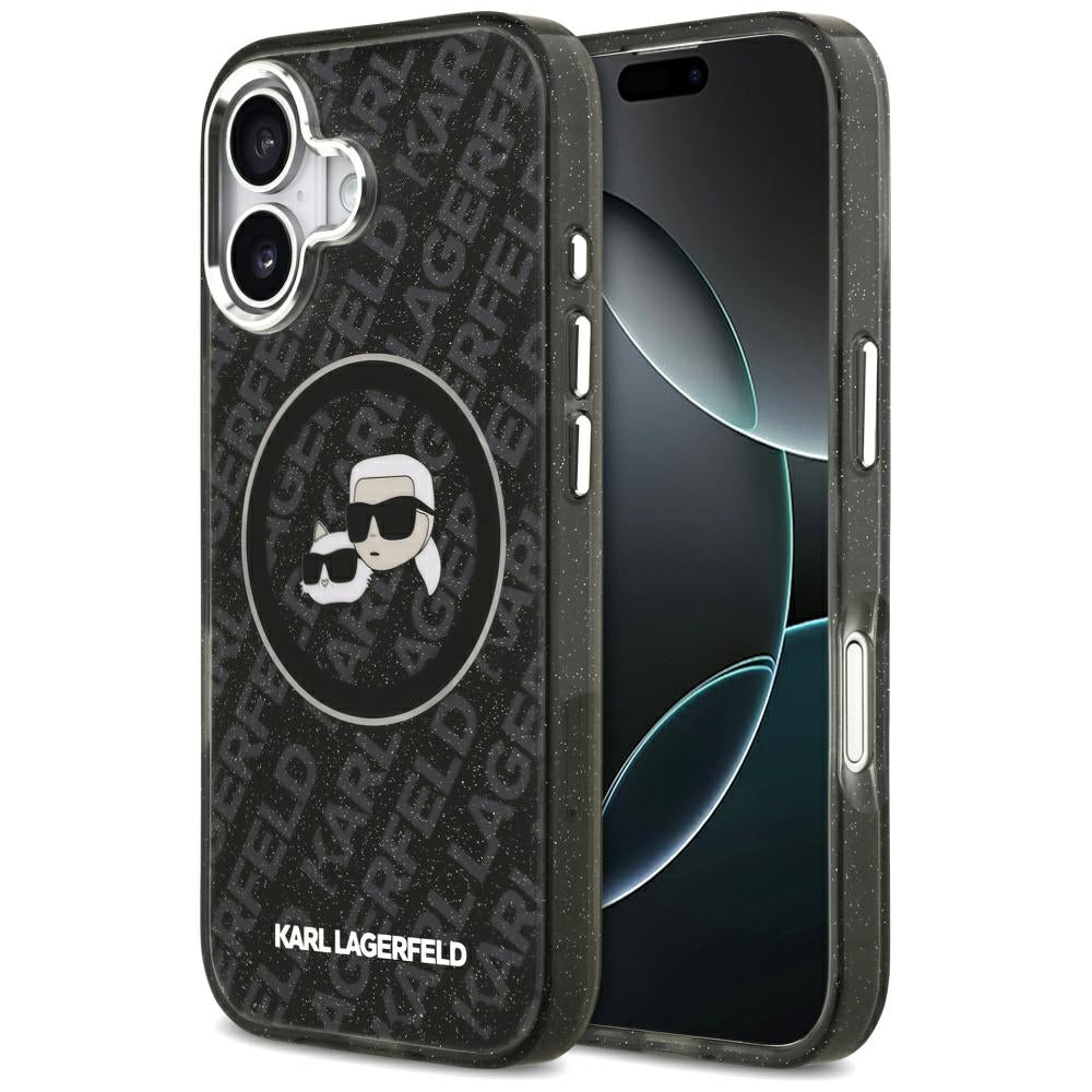 Θήκη MagSafe για Apple iPhone 17, Karl Lagerfeld, Glitter Karl & Choupette Head, Μαύρη